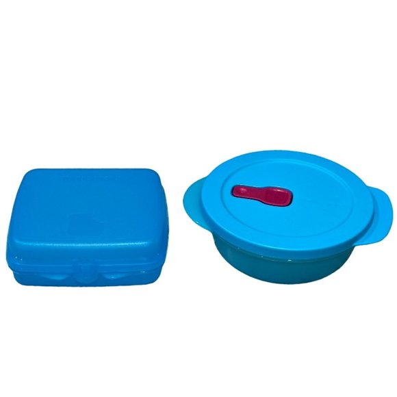 Blue TUPPERWARE LOT Crystalwave Microwave Lunch Bowl 2.5 Cup and Sandwich Keeper - Picture 1 of 6